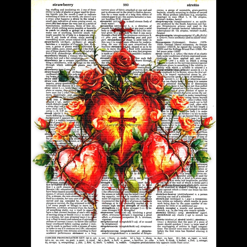 Sacred Heart Vintage Spiritual Art Print on Vintage Dictionary Book Page Decor - Picture 2 of 4